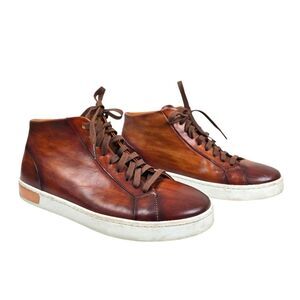 Magnanni Mens Brown Leather Mid Lace Up Casual Sneakers US 8 1/2